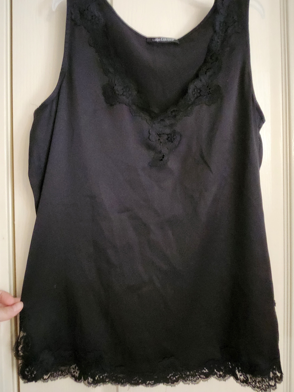 Luisa Cerano Silk Black Lace-Trim Camisole Top